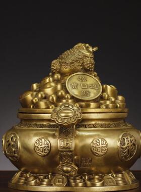 厂家黄铜金蟾如意聚宝盆家居金属工艺品礼品摆件铜摆件装饰品