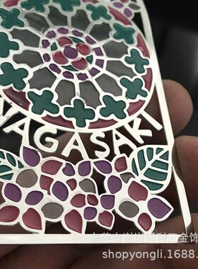 新款直销创意欧式建筑物金属书签 金属腐蚀镂空填色透明漆书签不