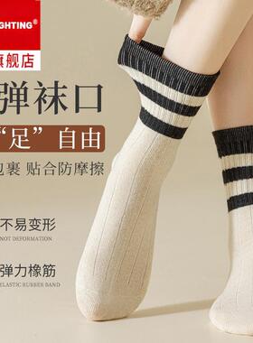 诸暨袜子女士夏季薄款透气纯棉中筒袜条纹复古美拉德无骨长筒袜