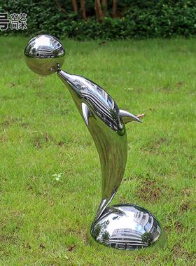 不锈钢海豚雕塑定制厂家大型户外廊架水景观圆环镂空卡通动物镜面