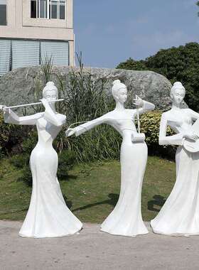 古典音乐美女雕塑摆件户外玻璃钢园林景观商场酒店房产人物装饰品