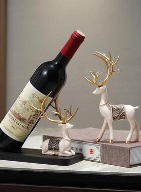 新中式家居酒柜铃兰鹿红酒架摆件餐边柜装饰客厅玄关乔迁新居礼品