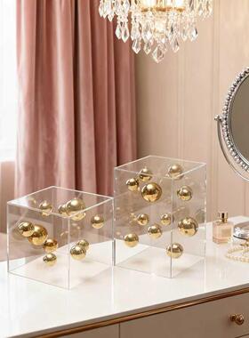 现代简约方形透明亚克力罩球摆件客厅样板房售楼处装饰品桌面摆设