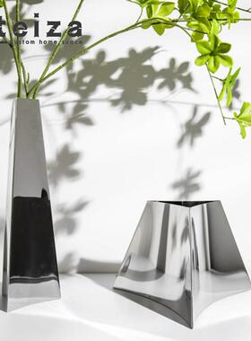 Oteiza轻奢现代不锈钢金属花器插花装饰样板房客厅摆件售楼处软装