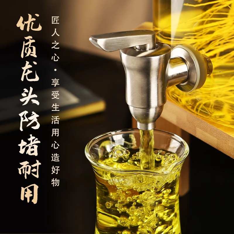 Transparent bubble wine bottle household thickened large capacity bubble wine bottle with faucet glass sealed jar wine jar kitchen glass jar