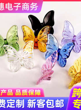 蝴蝶透明家居装饰蝴蝶摆件水晶玻璃琉璃饰品摆件工艺品