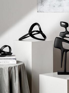 进口铝制黑色不规则镂空抽象金属摆件现代样板房间展厅几何装饰品