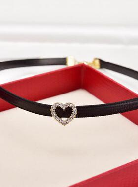 韩版爱心颈链颈带女锁骨链脖子项圈黑色镶钻项链年新款潮配饰