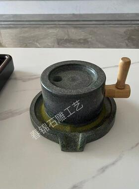 宋代点茶小石磨青石茶磨手工抹茶斗茶具家用摆件幼儿园早教小石磨