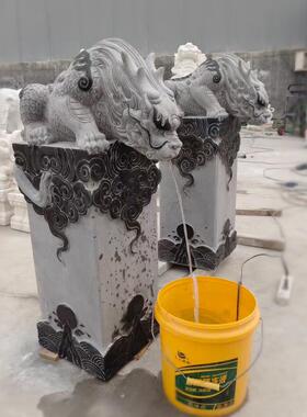 石雕吸水兽石柱流水摆件汉白玉镇水兽吸金兽蚣蝮吸财兽庭院摆件