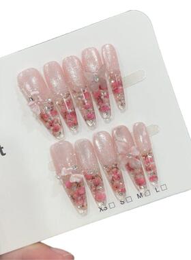 冰封玫瑰--蝴蝶雕花手工穿戴甲小清新春夏猫眼美甲可拆卸春夏手作