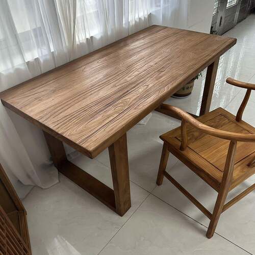 老榆木茶桌台实木书桌大板桌办公桌原木会议桌家用餐桌简约电脑桌 - 图2