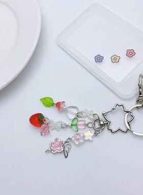Cute strawberry bow keychain y2k coquettish fairytale lily
