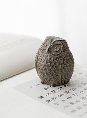 正品 铸铁猫头鹰进口部铁器南文镇摆件 书日本原产镇镇纸桌面书房