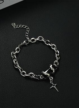 叠戴巨好看的手链轻奢小众精致星体缠绕黑钻钛钢男嘻哈不掉色小众