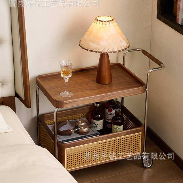 中古风实木小推车复古推餐车边几零食收纳置物架藤编置物架小推车,淘宝优惠券,粉丝福利购,淘宝优惠卷
