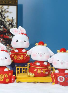 幸运小萌兔汽车摆件摇头可爱卡通兔子树脂工艺车载发财装饰礼物