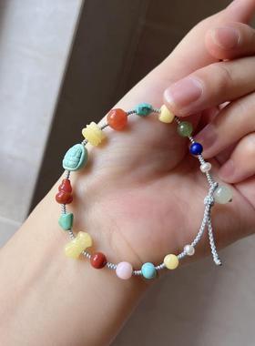 新品天然原矿绿松石多宝手链手编手串精美流行女珠链珠串高瓷高蓝