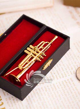 迷你小号乐器模型小号胸针管乐摆件镀金西洋工艺品圣诞生日礼物