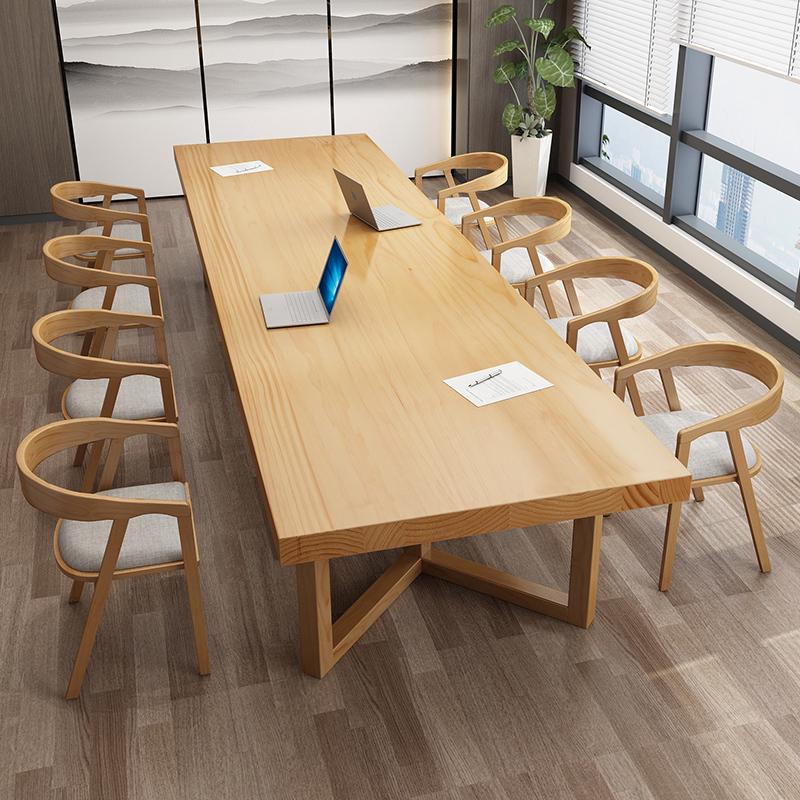 会议桌长桌全实木大型办公桌大桌子工作台会客洽谈桌椅组合简约风 - 图1