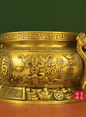 特大号铜香炉摆件财福大圆底吉祥如意八福薰香炉插香室内供奉铜炉