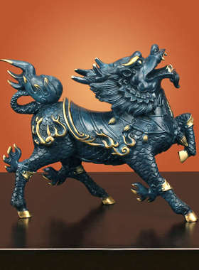 礼尚往来纯铜风火麒麟摆件一对招财送子入户门客厅玄关柜装饰礼品
