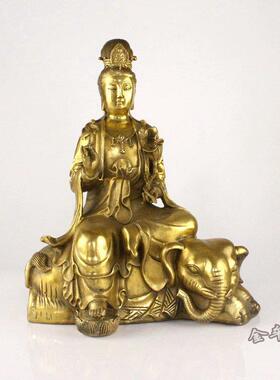 纯黄铜文殊普贤菩萨摆件 铜四大名山菩萨本命佛像家居饰品