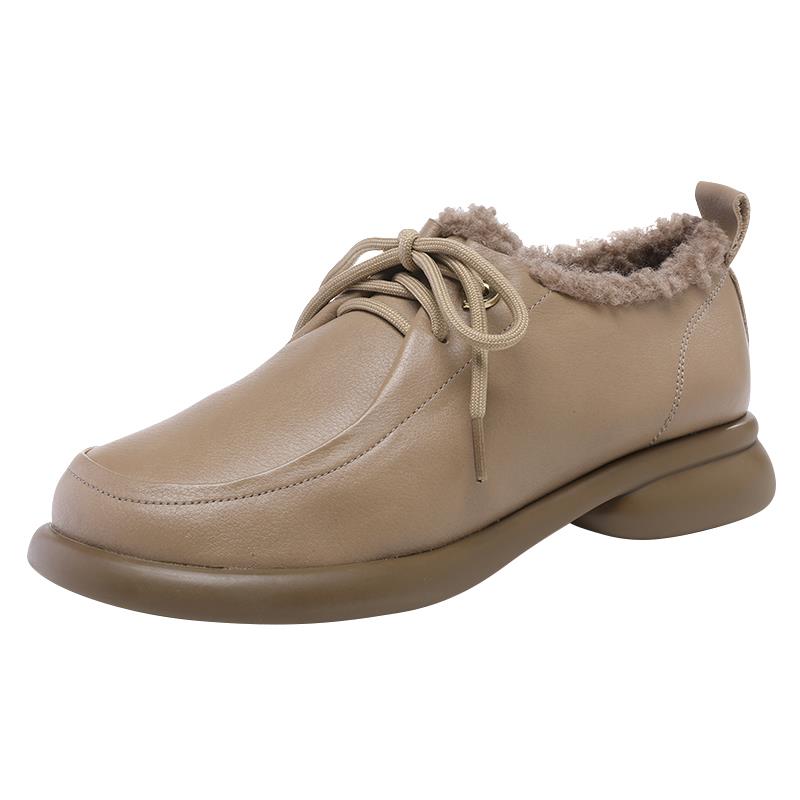高档2025冬季新款加真皮绒棉鞋女士脚宽肥大码鞋毛毛妈妈棉皮鞋41 - 图1