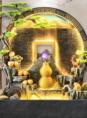 大型假山流水幕墙喷泉落地摆件客厅屏风鱼池景观装饰乔迁开业礼品