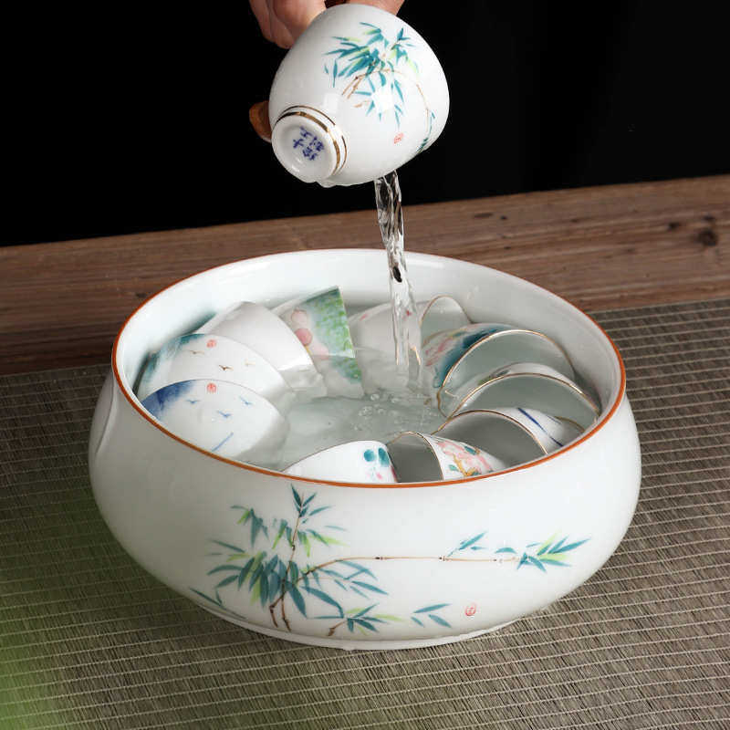 陶瓷茶洗缸大号 功夫茶具配件手绘茶杯水洗收纳盆 茶碗笔洗茶道缸,淘宝优惠券,粉丝福利购,淘宝优惠卷