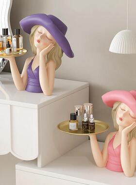 女孩托 托盘摆件轻奢家居玄关客厅茶几桌面家用房间高级感收纳装