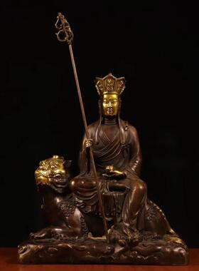 黄铜地藏王菩萨精品红铜鎏金骑兽菩萨铜像客厅工艺品装饰品摆件