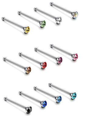 40/60PCS Crystal Stud Nose Ring Set 1.8mm Stainless Steel No