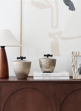 印度轻奢银色线条纹理收纳罐镂空碗轻奢家居桌面装饰盒水果盘摆件