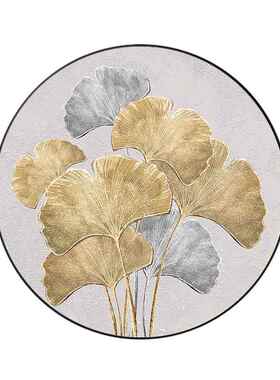 网红.大芬村油画金箔银杏圆形玄关挂画肌理感轻奢客厅装饰画