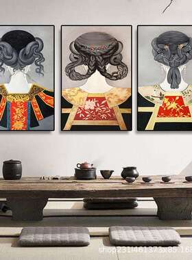 中壁客厅装餐厅饰画古典美女茶ZQC室清朝民俗服饰画中国风饭店式