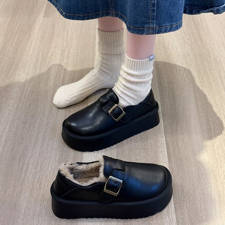 毛毛鞋女外穿2025新款秋冬季厚底勃肯鞋一脚蹬加绒保暖雪地靴棉鞋 - 图0