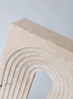 现代轻奢侘寂黄洞大理石几何层叠拱门刻纹摆件样板间装饰摆件