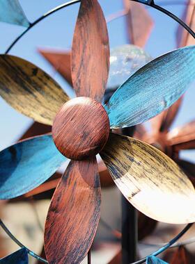 太阳能灯户外庭院铁艺旋转风车别墅幼儿园装饰布置造景落地摆件