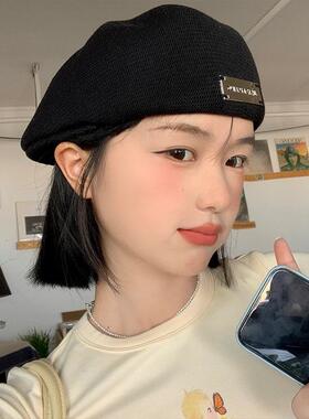 贝雷帽英伦风戴前进黑色八角帽子