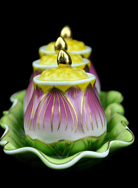 供水杯供佛杯家用佛台供奉供观音净水杯莲花陶瓷描金佛前供水杯子