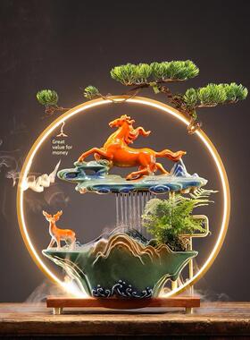 流水财富饰品循环水风格家居客厅办公室桌面开门乔迁财富装饰礼品