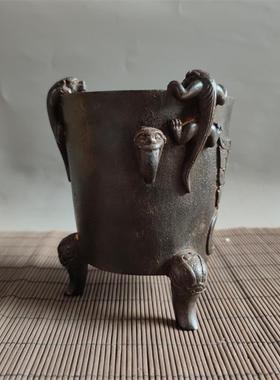 铸铁火煮热水烧烤取暖炭温酒炉雅居客厅茶舍摆件老铁器物件老怀旧