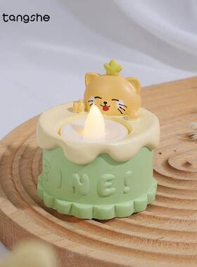 许愿 蛋糕摆件电子蜡烛小夜灯可爱卡通儿童房桌面装饰生日礼物女