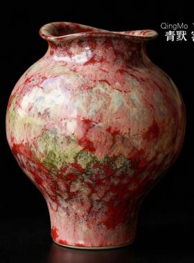 中式花瓶摆件客厅插花创意彩绘红色古典家居饭厅台面装饰陶瓷摆设