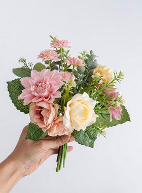 手捧花束桃凝陆莲手札仿真花装饰花设计婚庆墙饰墙挂跨境CF01398