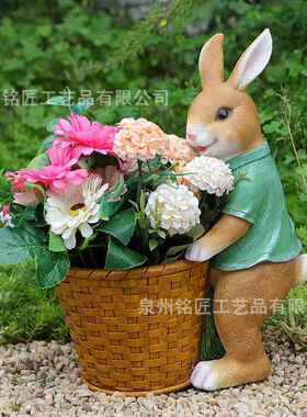 庭院仿真动物兔子花盆树脂工艺摆件户外花园阳台多肉花朵花篮装饰