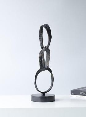 现代轻奢电镀银色圆环摆件样板房客厅售楼处玄关茶几桌面创意饰品