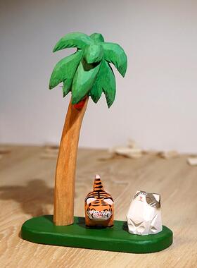 “海风椰林”椰子树木雕小摆件办公室电脑桌面书柜摆放解压装饰品