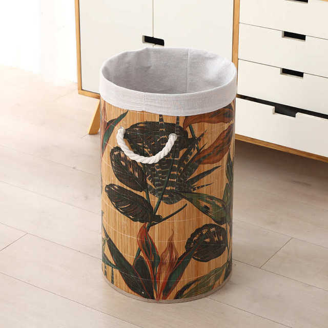 Household pastoral bamboo weaving folding laundry basket Home furnishing rope storage bucket Hotel towel bath towel storage basket